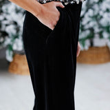 Classic High Waist Black Velvet Pant