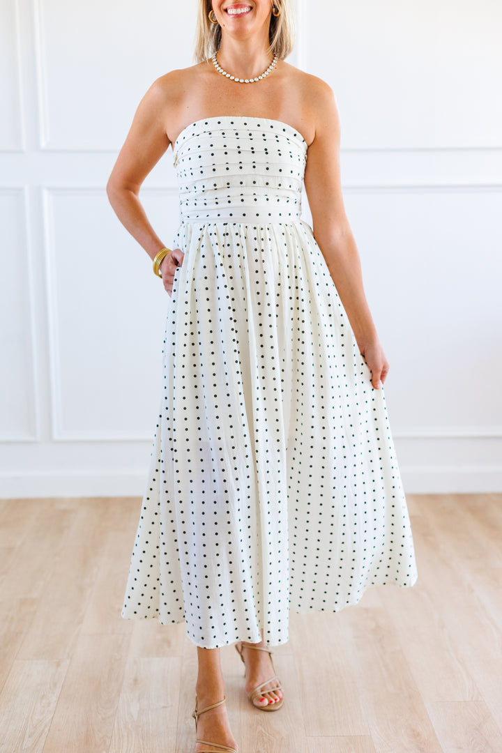 BROWN CREAM POLKA DOT MIDI DRESS