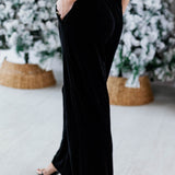 Classic High Waist Black Velvet Pant