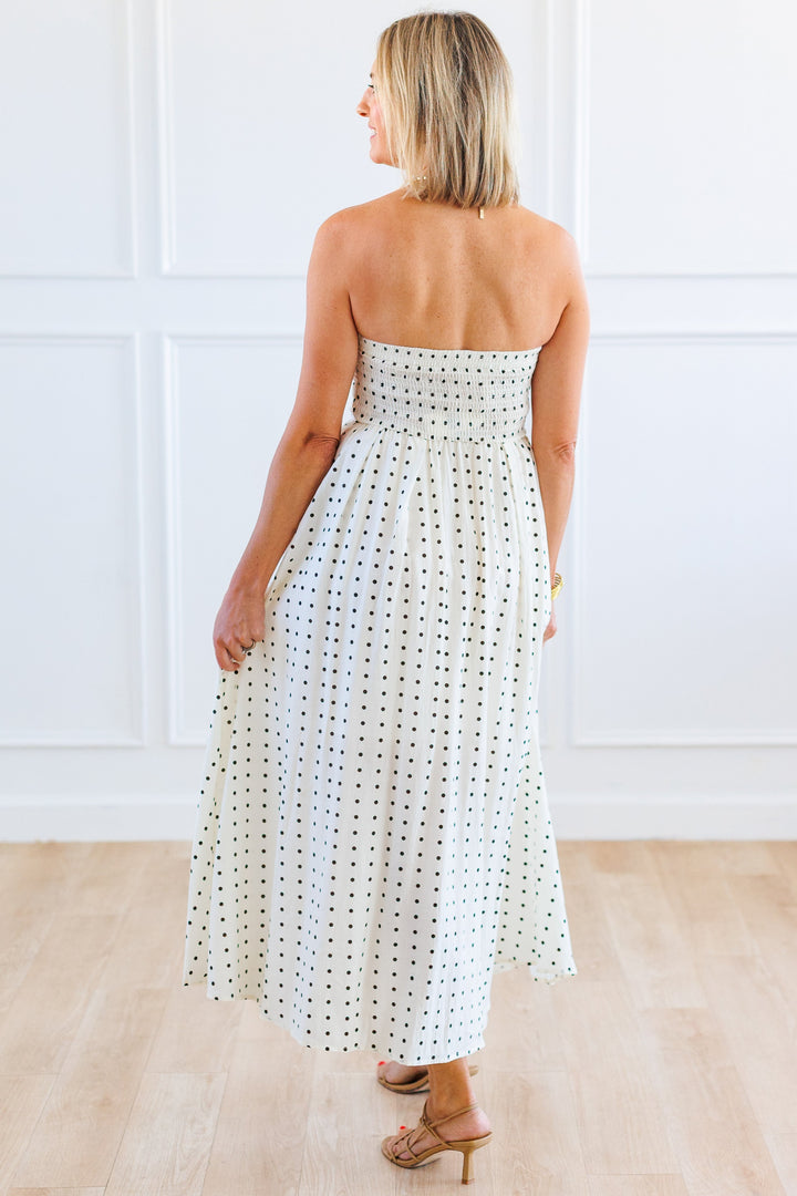 BROWN CREAM POLKA DOT MIDI DRESS