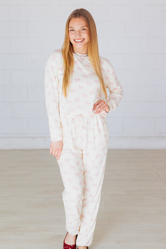 CREAM SOPHIE BOW LONGSLEEVE PAJAMA SET
