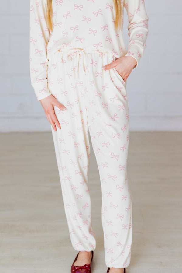 CREAM SOPHIE BOW LONGSLEEVE PAJAMA SET