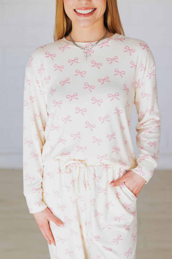 CREAM SOPHIE BOW LONGSLEEVE PAJAMA SET
