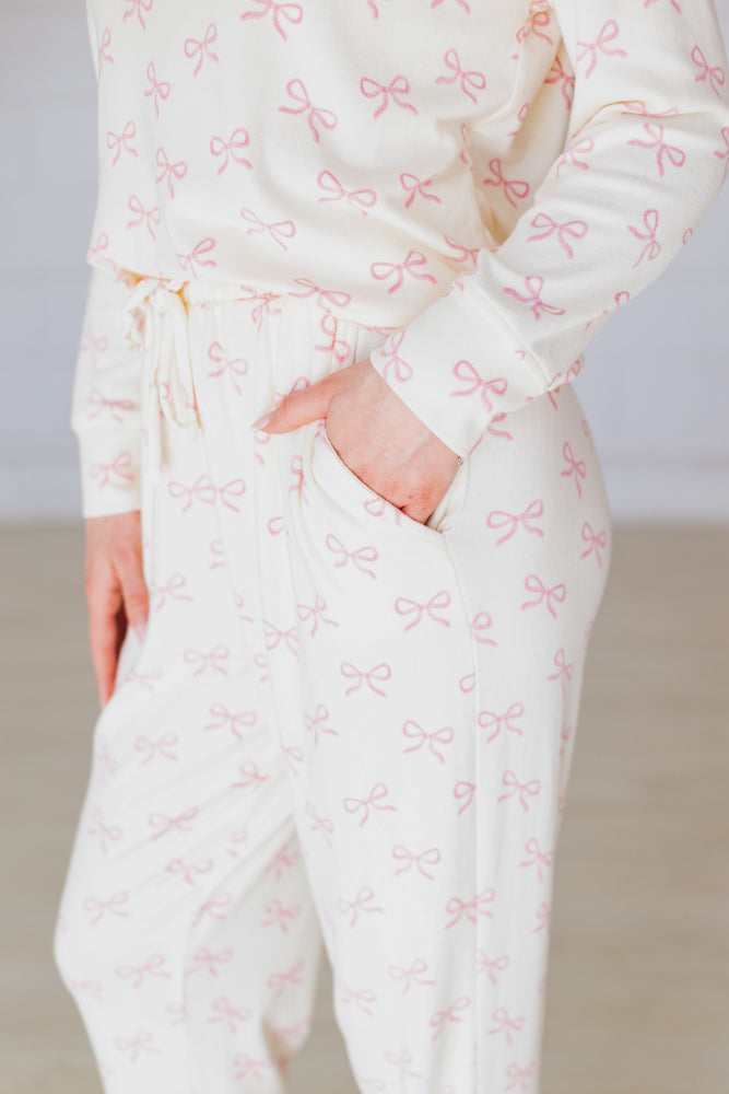 CREAM SOPHIE BOW LONGSLEEVE PAJAMA SET