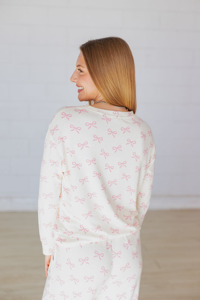 CREAM SOPHIE BOW LONGSLEEVE PAJAMA SET
