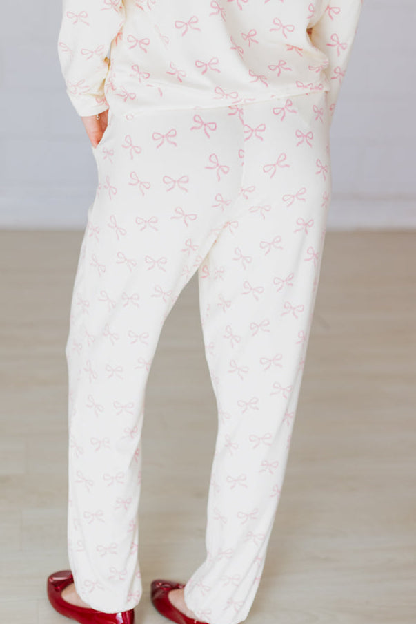 CREAM SOPHIE BOW LONGSLEEVE PAJAMA SET
