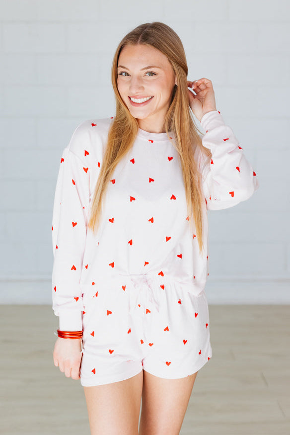 Z SUPPLY: MIRA HEART LONGSLEEVE TOP- PINK MARSHMALLOW