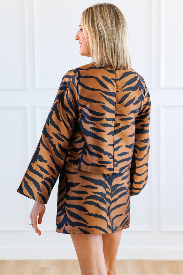 BLACK &amp; BROWN ZEBRA FLARED TOP