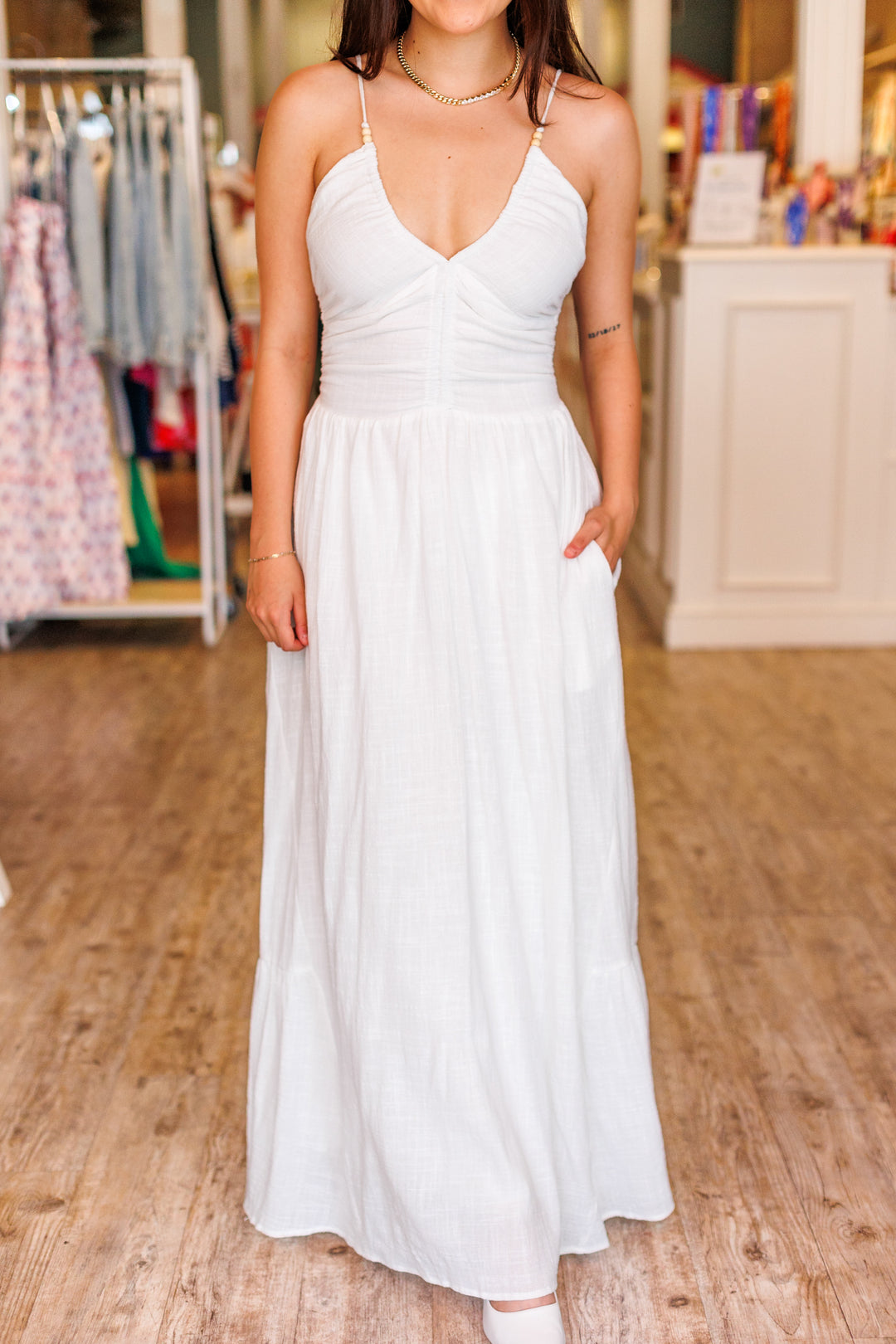 WHITE GAUZE MAXI DRESS