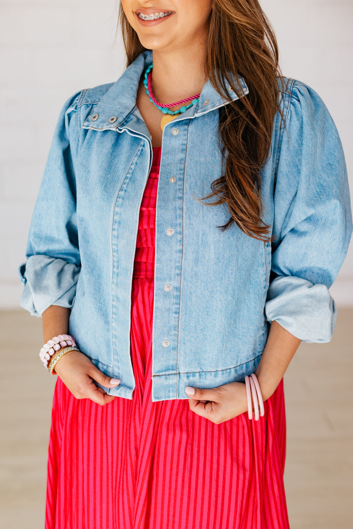 FIONA FLARE SLEEVE LIGHT DENIM JACKET