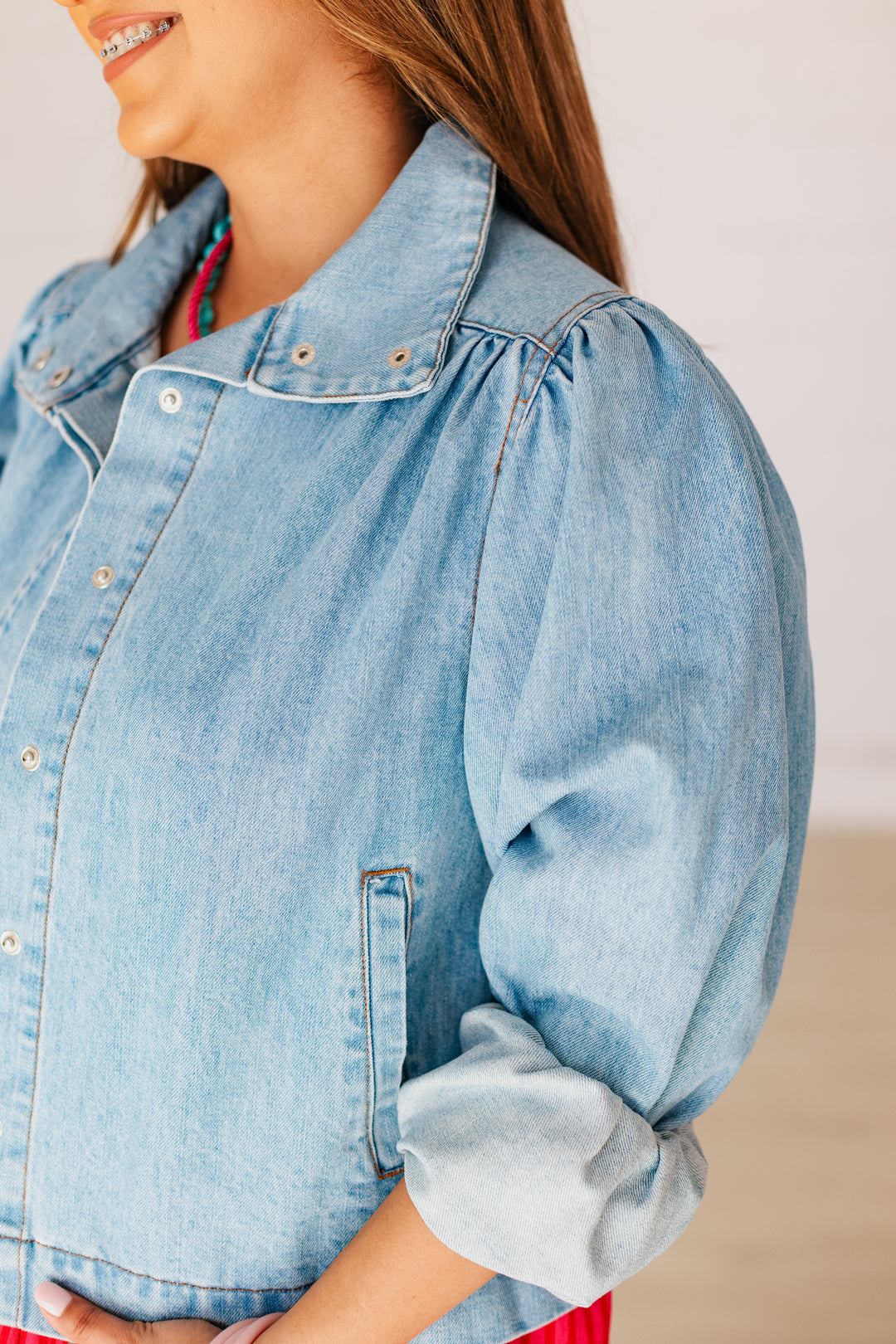 FIONA FLARE SLEEVE LIGHT DENIM JACKET