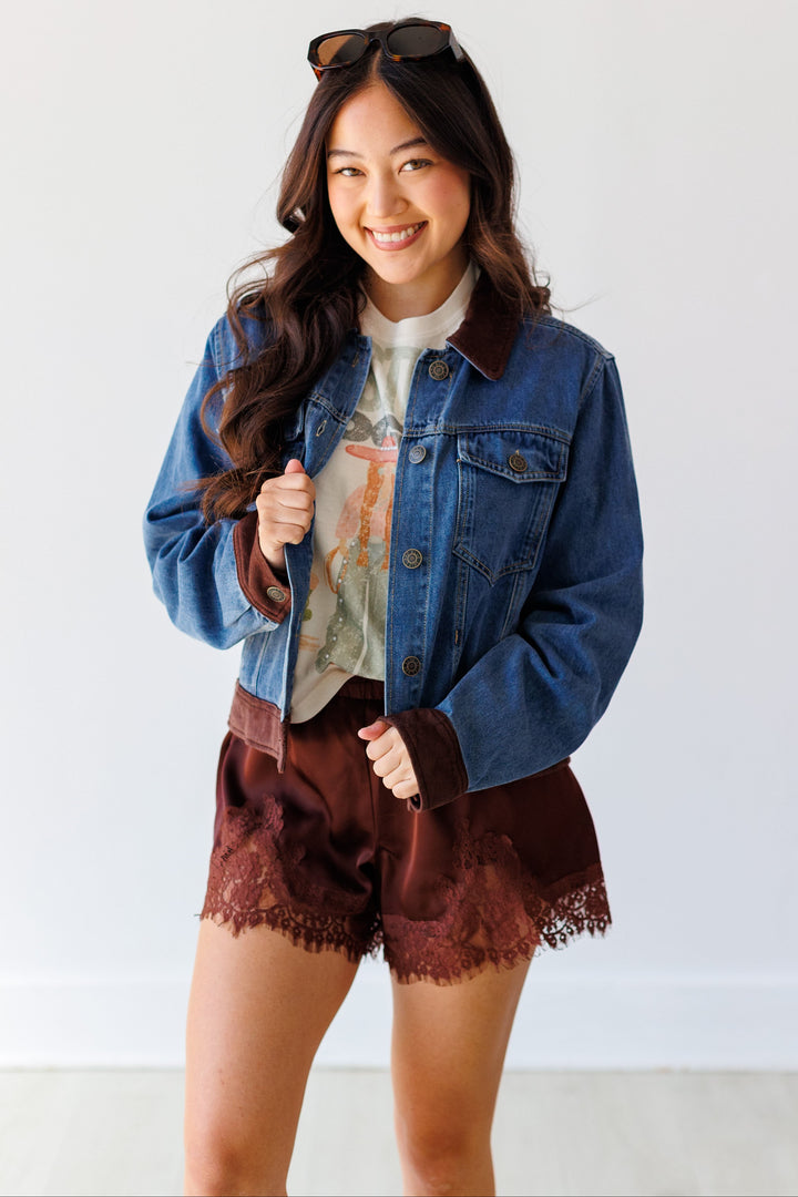 FAUX SUEDE CONTRAST DENIM JACKET