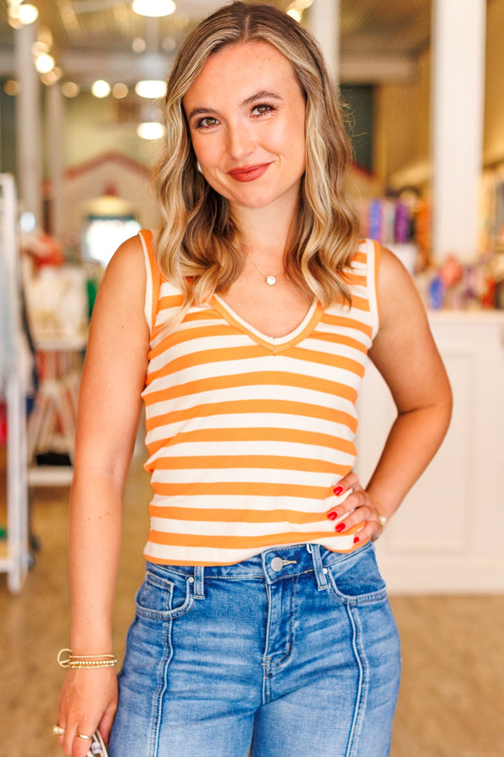 DREAMSICLE STRIPE RIB TANK - ORANGE