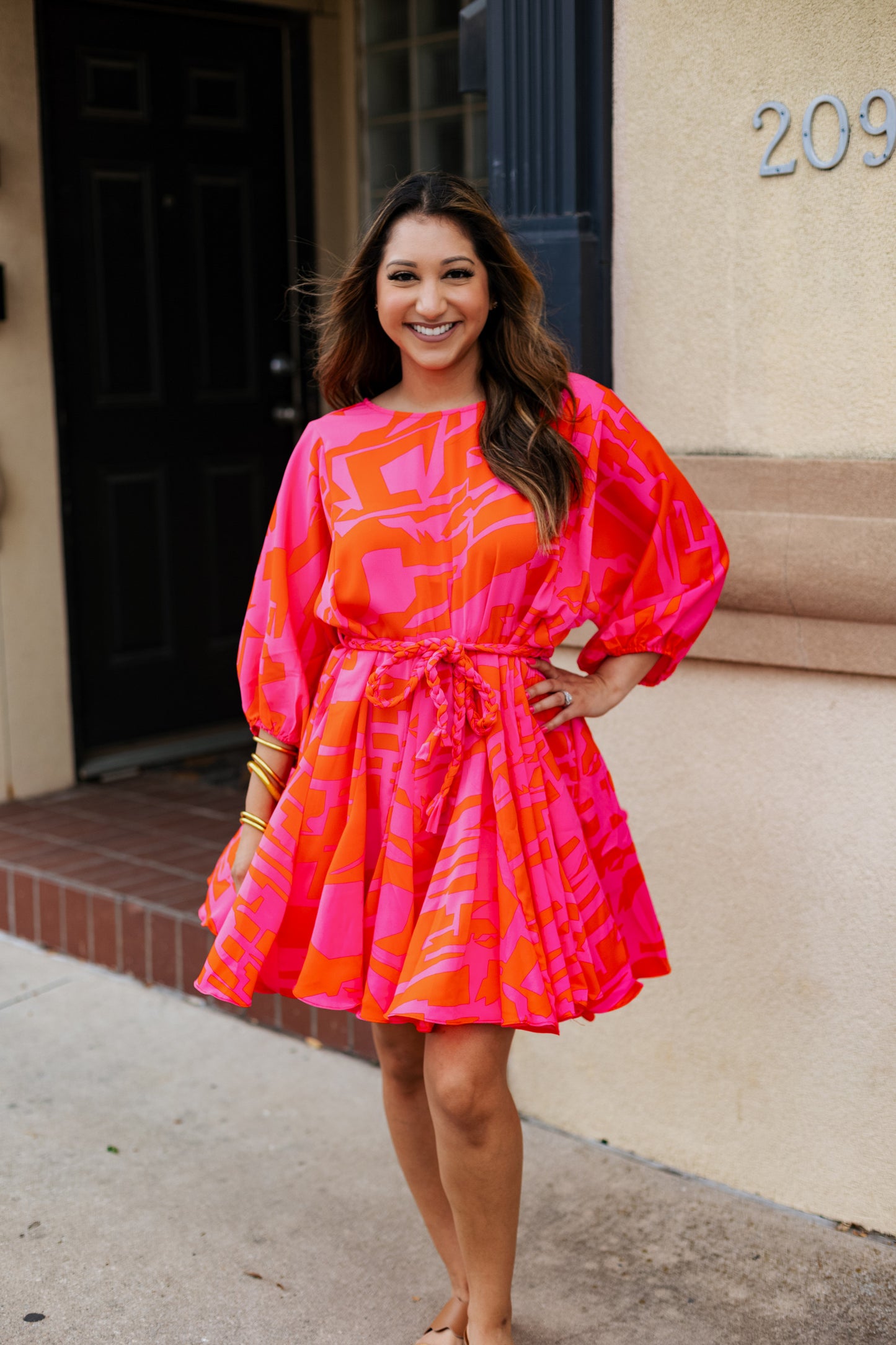 DAYGLOW BRAIDED BELT DRESS