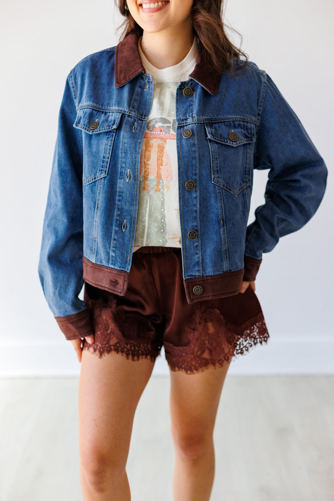 CHOCOLATE SATIN LACE TRIM SHORT