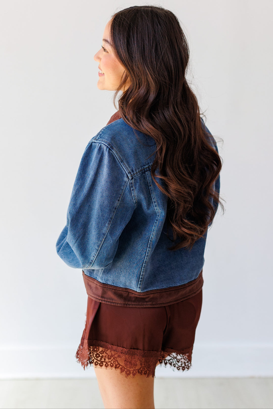 FAUX SUEDE CONTRAST DENIM JACKET