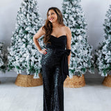 Black Sequin Jumpsuit with Bow