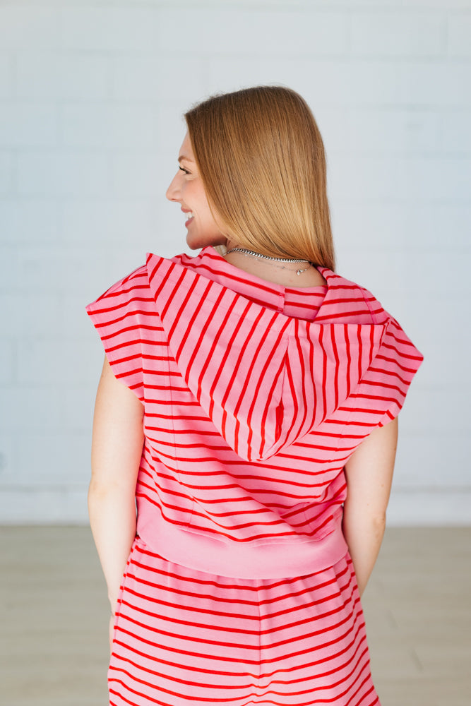 PINK & RED POPPY STRIPE LOUNGE TOP