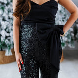 Black Sequin Jumpsuit with Bow