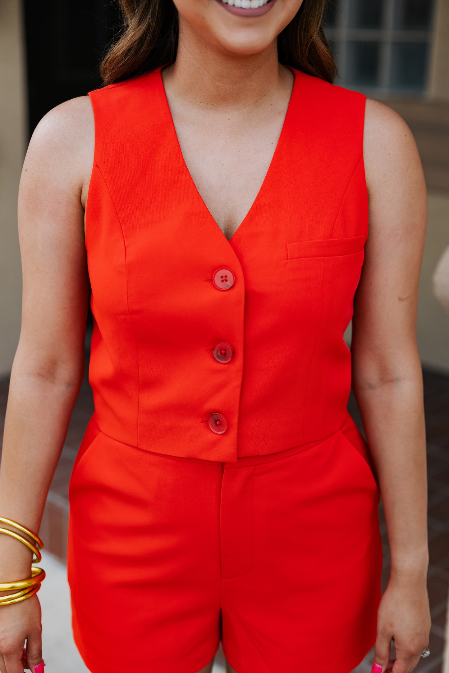 ON FIRE BUTTON UP VEST ORANGE /RED