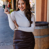 Chocolate Ruched Leather Skirt