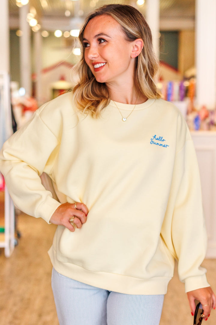 HELLO SUMMER EMBROIDERED CREWNECK - YELLOW