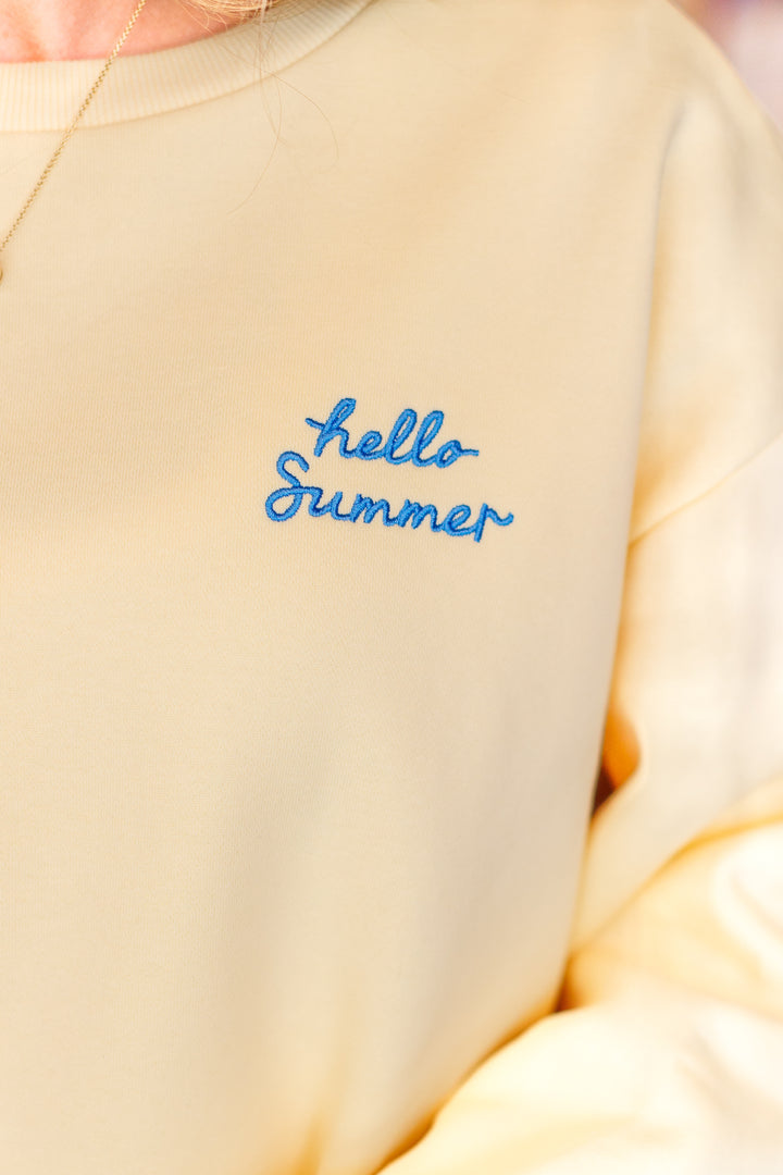 HELLO SUMMER EMBROIDERED CREWNECK - YELLOW