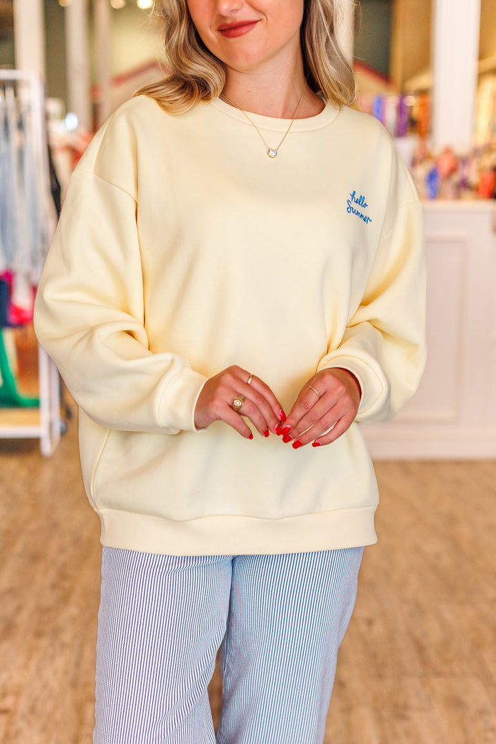 HELLO SUMMER EMBROIDERED CREWNECK - YELLOW
