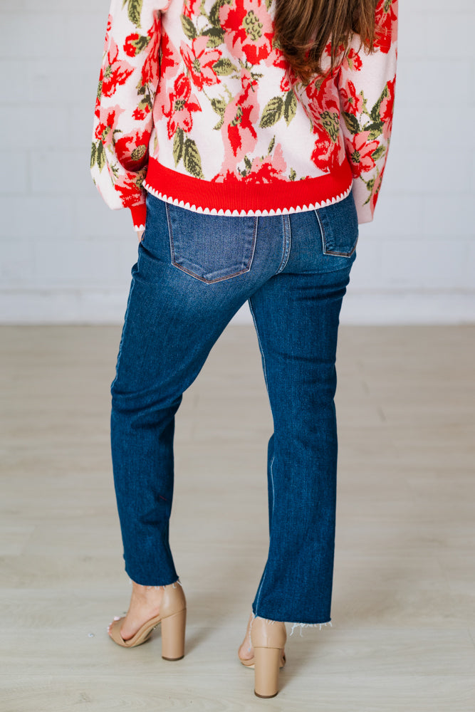 RISEN: HIGHRISE CROP STRAIGHT JEAN- DARK DENIM