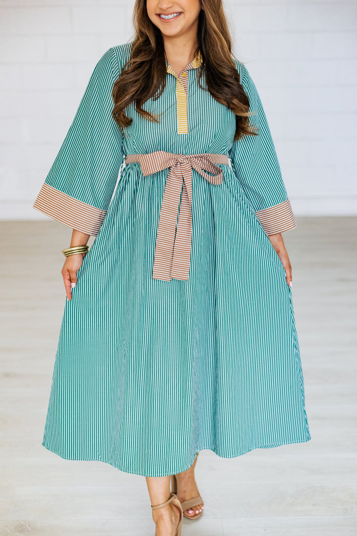 MULTI COLOR STRIPE MIDI DRESS