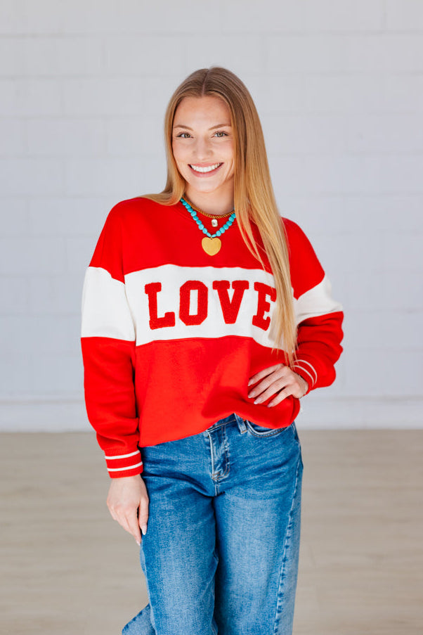Z SUPPLY: OVERSIZED LOVE SWEATSHIRT- KISS ME RED