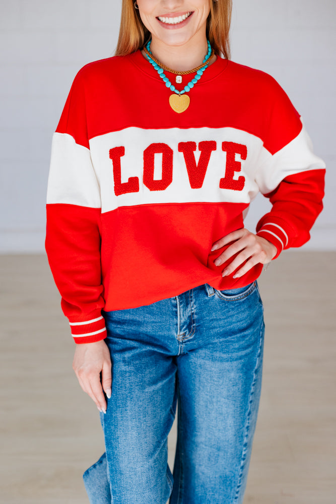 Z SUPPLY: OVERSIZED LOVE SWEATSHIRT- KISS ME RED