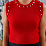 Cardinal Rhinestone Trim Top