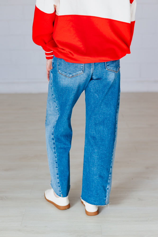 RISEN: MIXED DENIM SLOUCHY BARREL JEAN