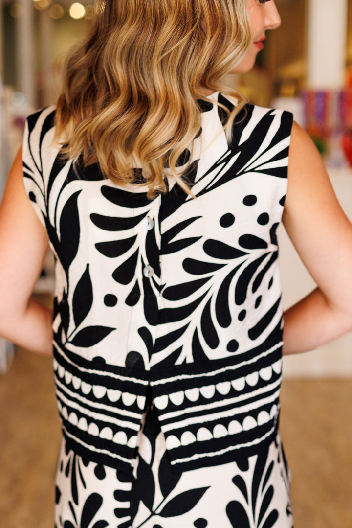 Black &amp; Sand Border Print Top