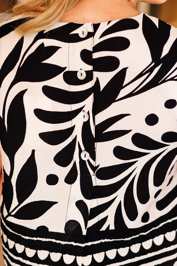 Black &amp; Sand Border Print Top