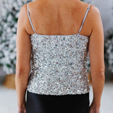 Silver Sequin Cowl Neck Top