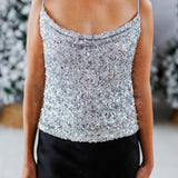 Silver Sequin Cowl Neck Top