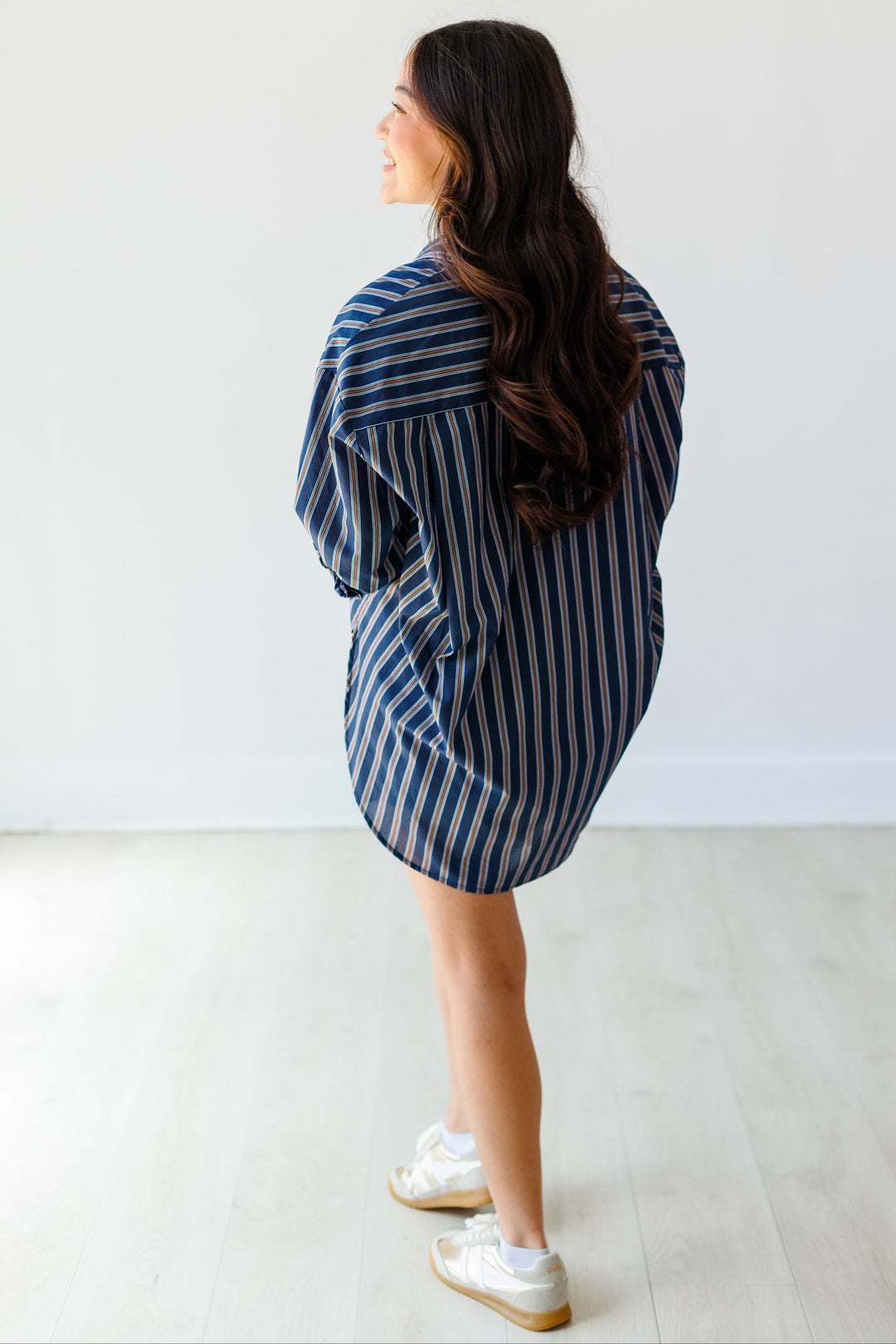 NAVY &amp; BROWN STRIPED BLOUSE