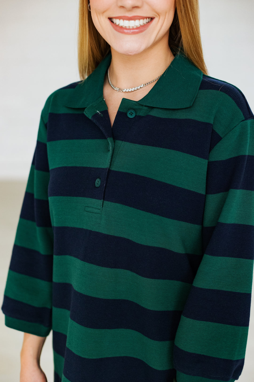 GREEN & NAVY RUGBY STRIPE DRESS