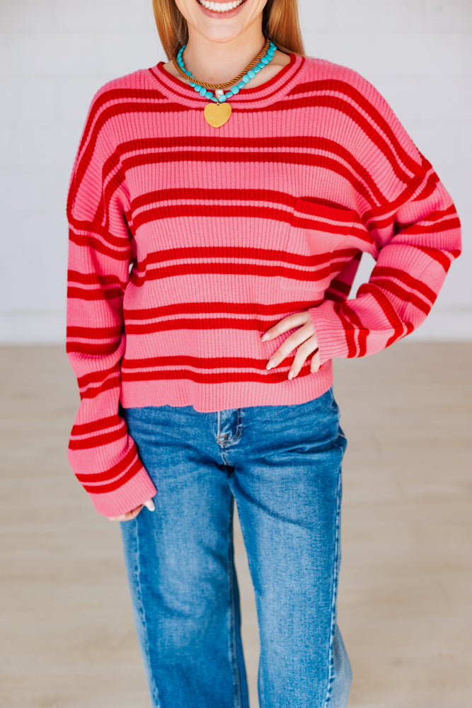 PINK & RED RIBBED STRIPE SWEATER