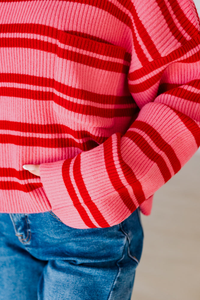 PINK & RED RIBBED STRIPE SWEATER