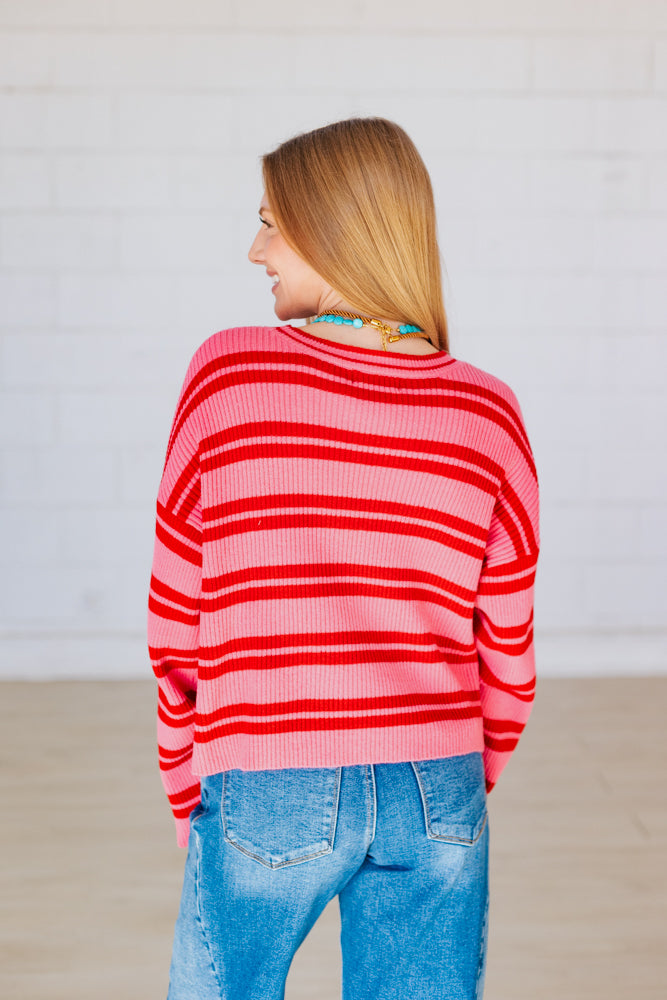 PINK & RED RIBBED STRIPE SWEATER