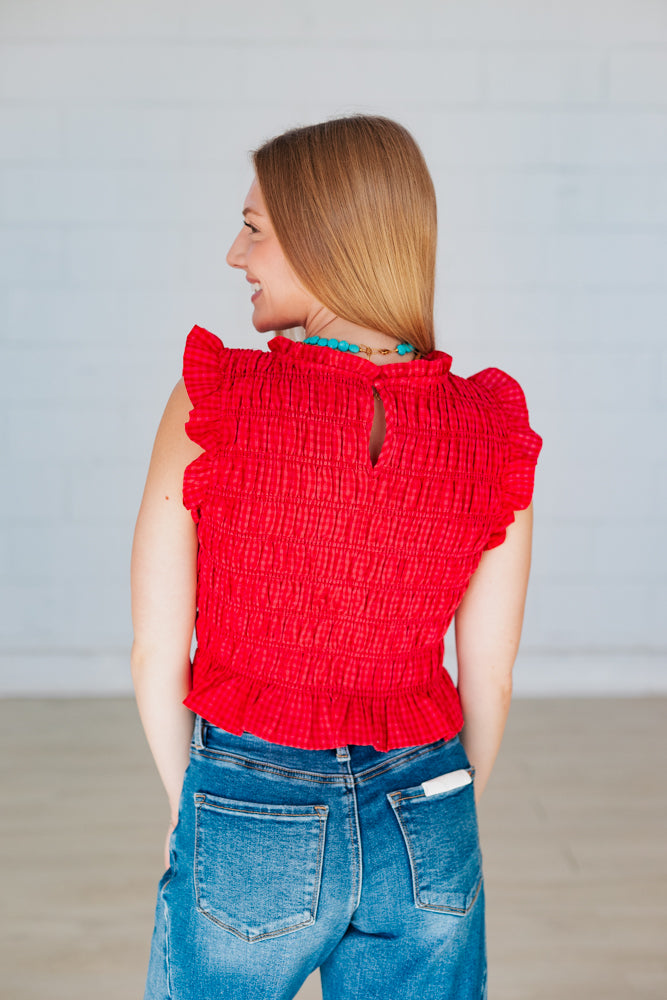 PINK & RED RUFFLE CHECKERED TOP