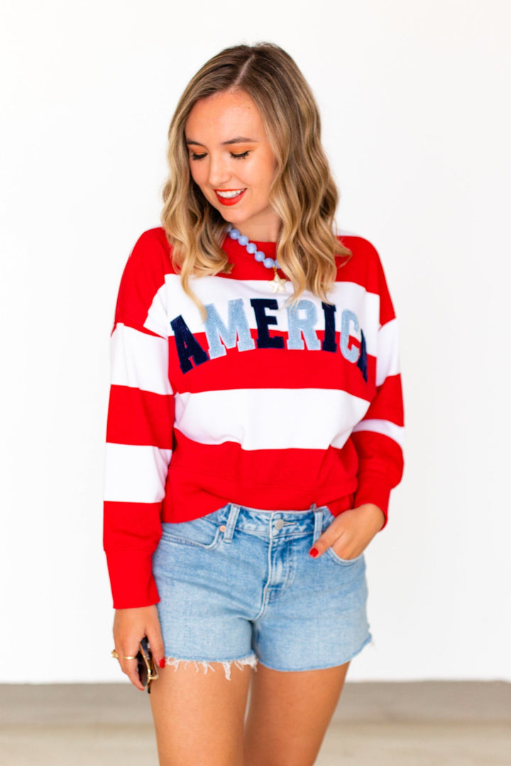 AMERICAN RUGBY STRIPED PATCH SWEATSHIRT