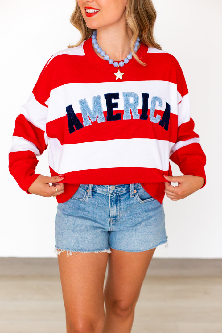 AMERICAN RUGBY STRIPED PATCH SWEATSHIRT