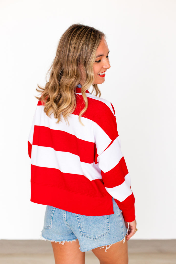 AMERICAN RUGBY STRIPED PATCH SWEATSHIRT