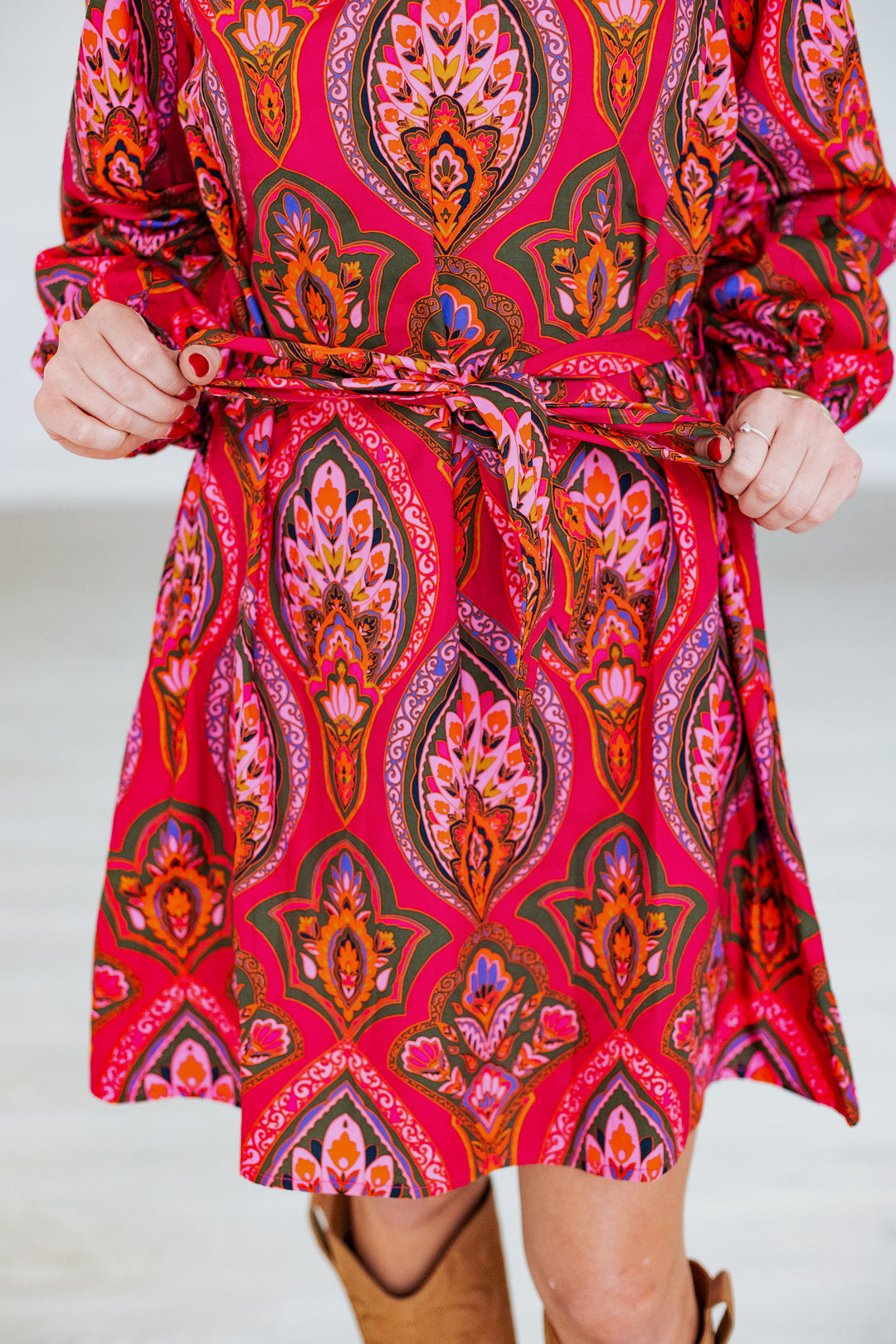 BERRY POPLIN PRINT MINI DRESS