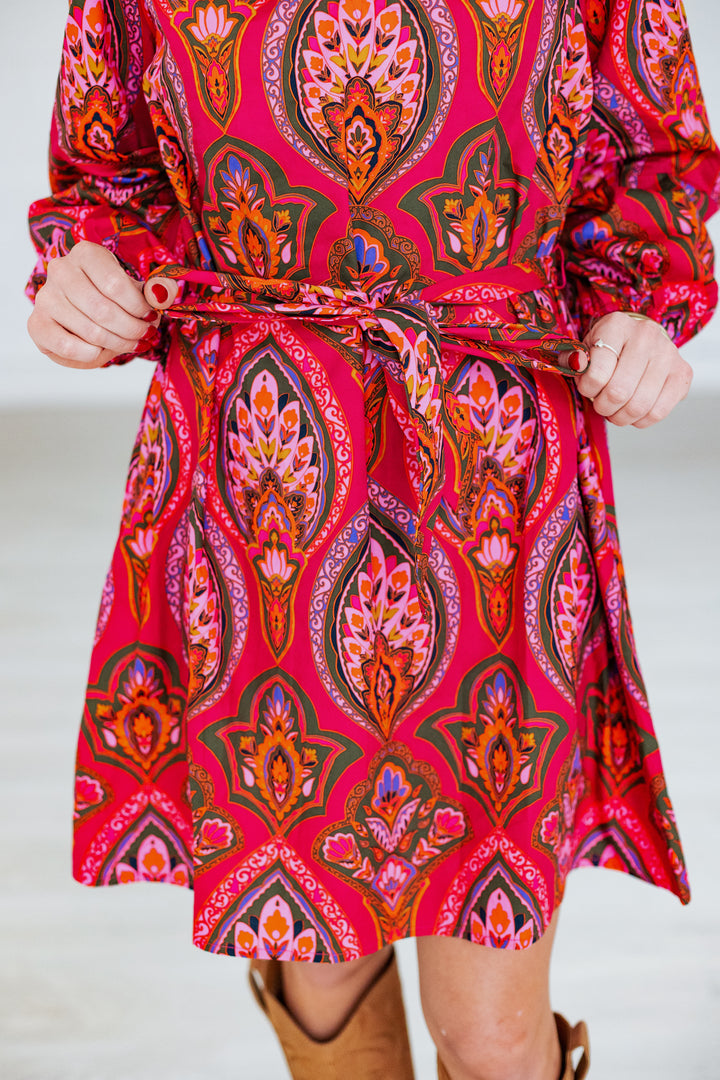 BERRY POPLIN PRINT MINI DRESS