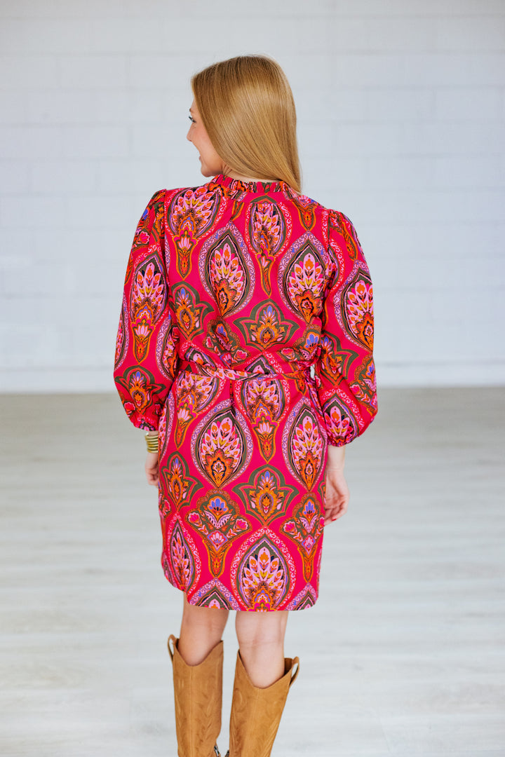 BERRY POPLIN PRINT MINI DRESS